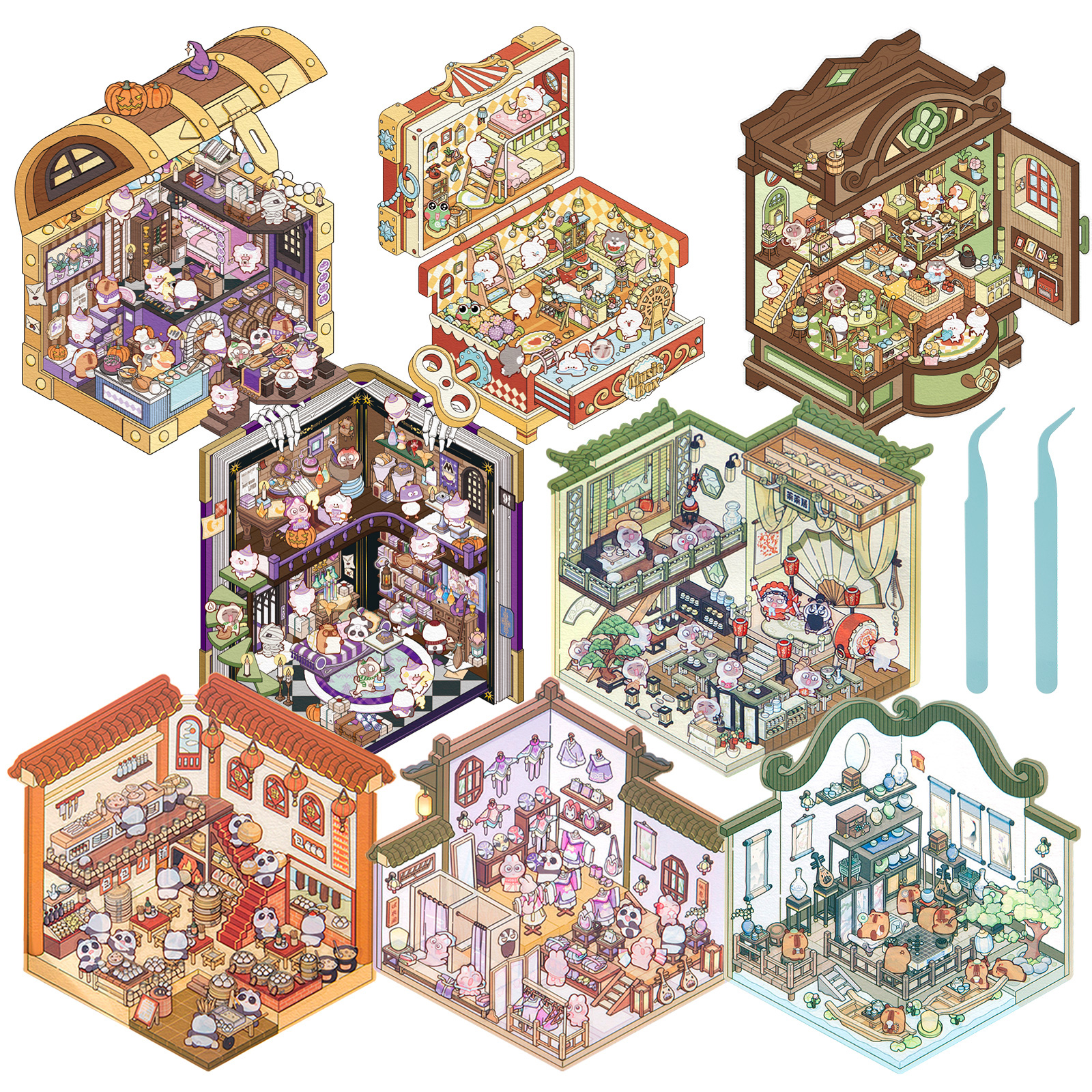 Miniature Painting Set - 12/8Pc DIY 3D House Stickers Set