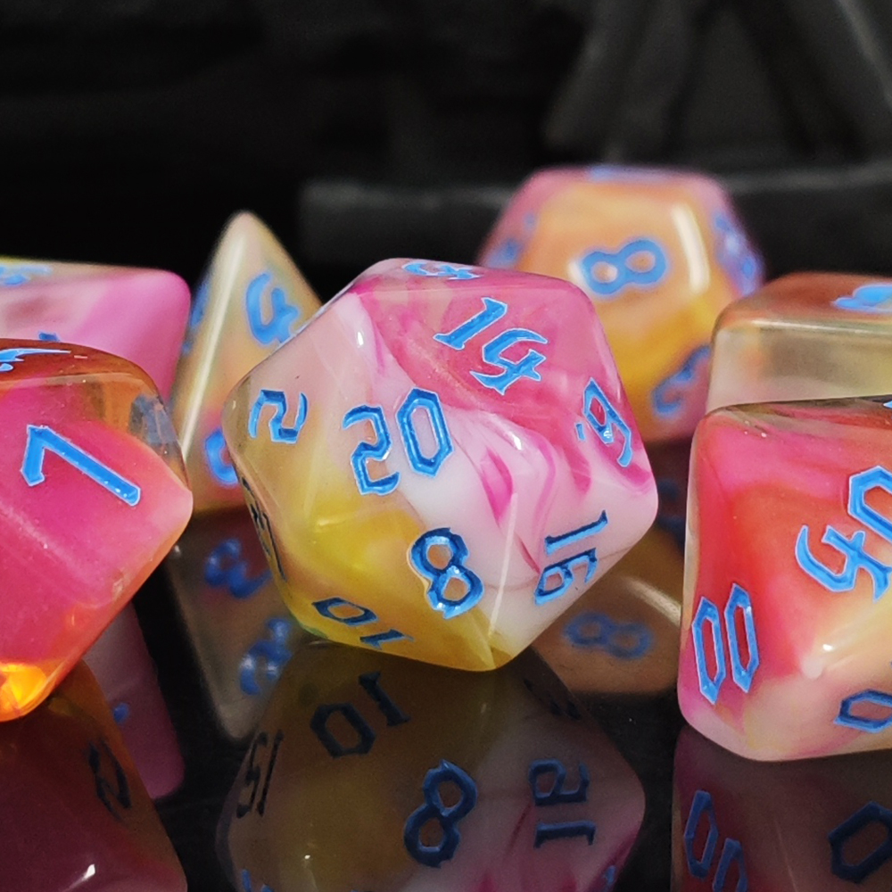 Board Game Dungeons And Dragons - 7-częściowy zestaw wielościeniowych kości Sunset Swirl,