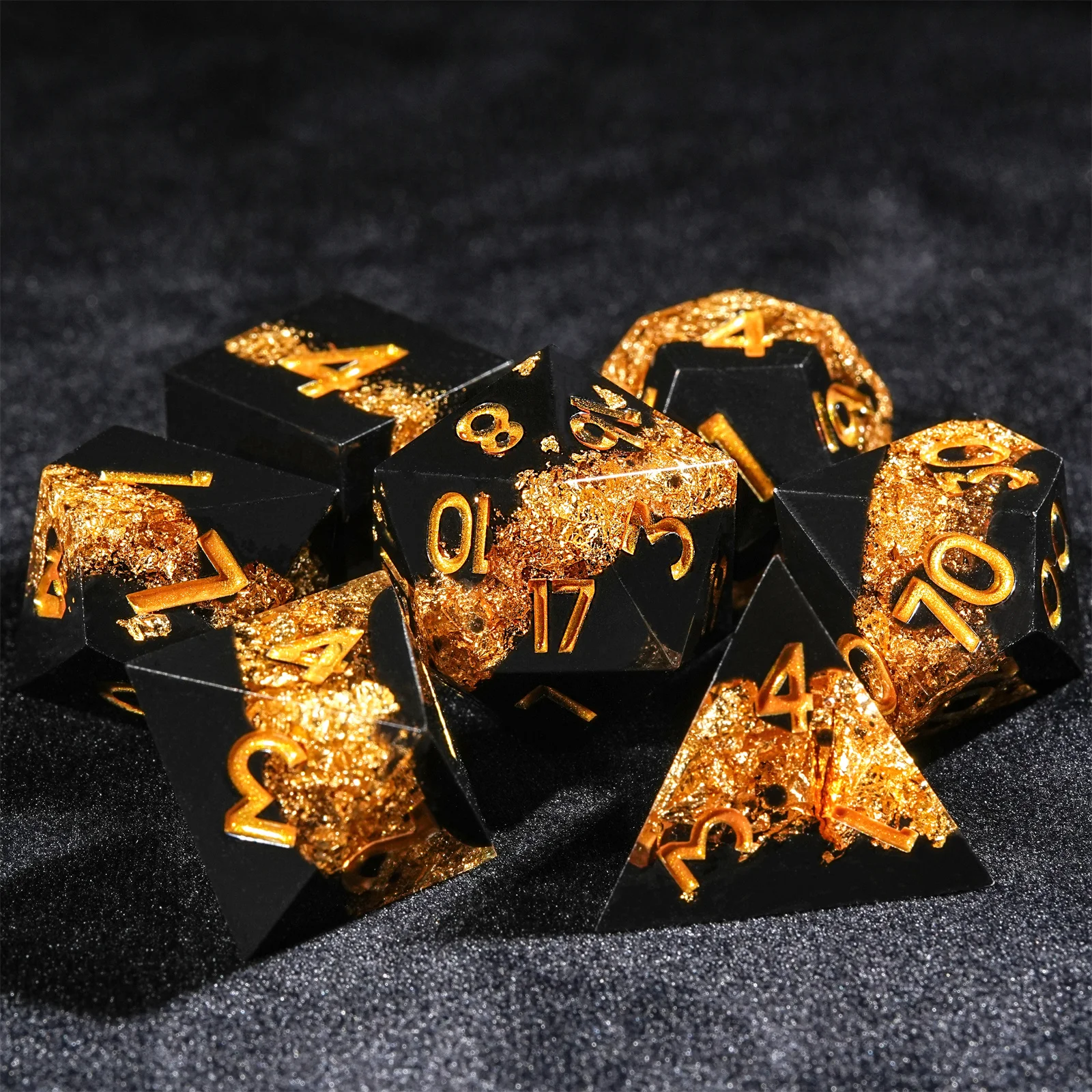 Board Game Dungeons And Dragons - 7szt DND Dice Resin Black Golden