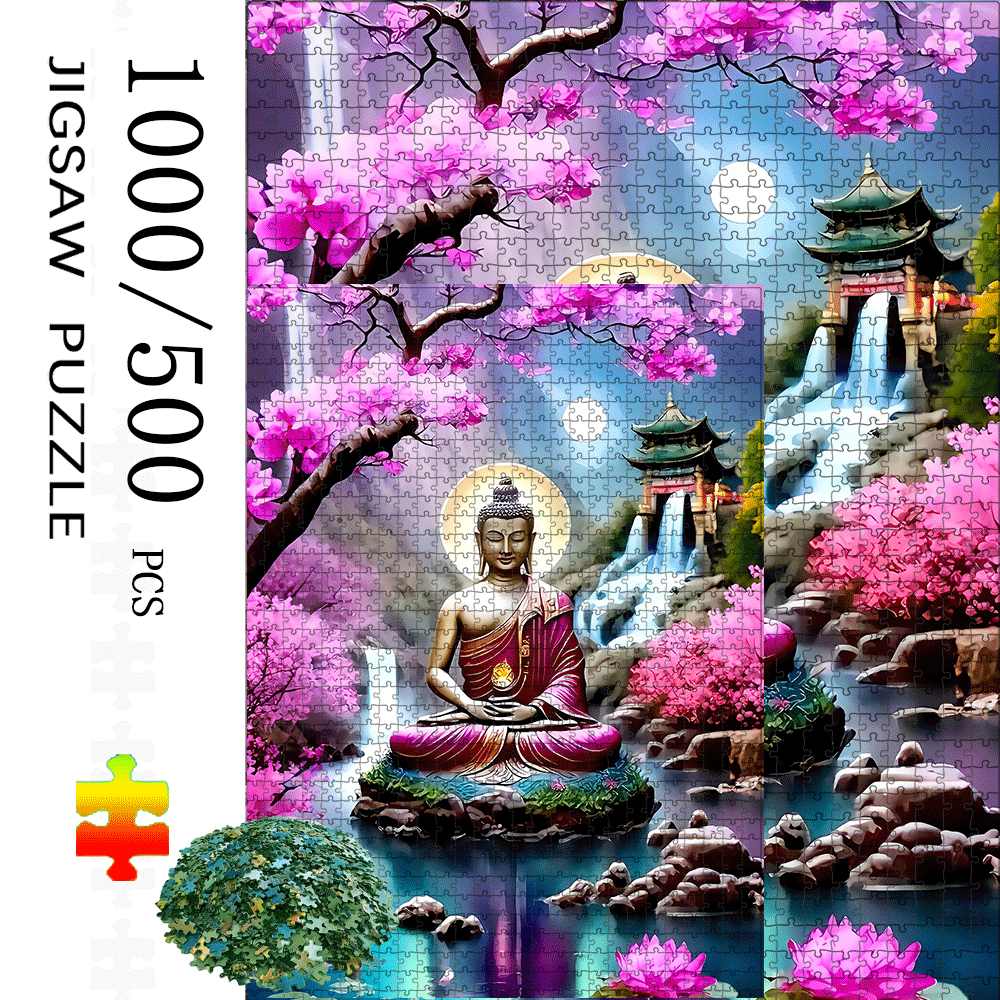 Board Game Zen - Puzzle Zen z Buddą, kwiatami wiśni,