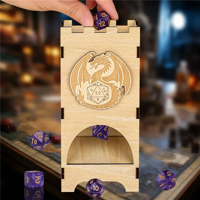 Dice Tower Wooden - Przenośna Wieża na Kostki Fantasy Drewniana